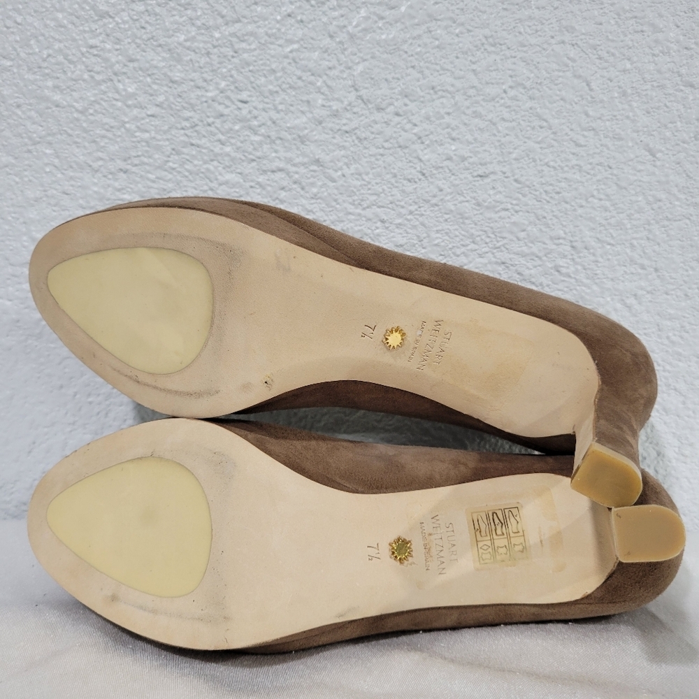 Stuart Weitzman Larsa Suede Platform Pump Heels Taupe Tan Brown Size 7.5 - Picture 7 of 10
